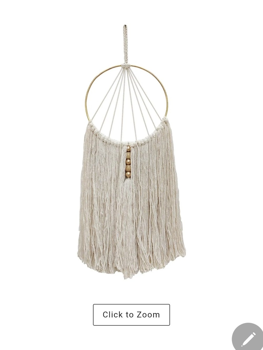 Boho Macramé Wall Hanging with Gold Ring & Beads